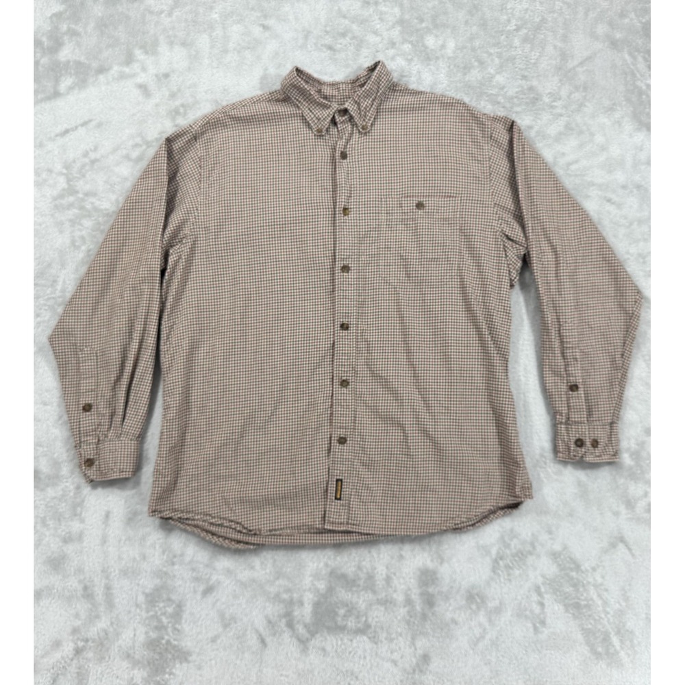 Woolrich Shirt Mens Large Flannel Brick Red‎ Mini Check Plaid Button Up Casual